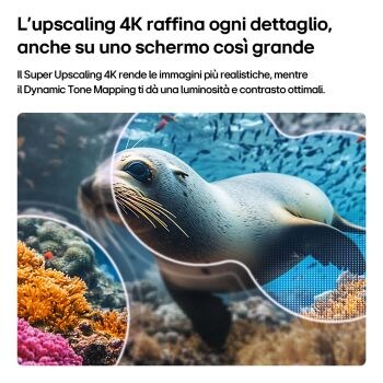 TV 85 pollici LG NANO 4K UHD AI NU90 4K Smart TV 2026 - Dimostrazione della tecnologia Super Upscaling 4K che raffina i dettagli di un'immagine sottomarina rendendola più nitida e realistica.